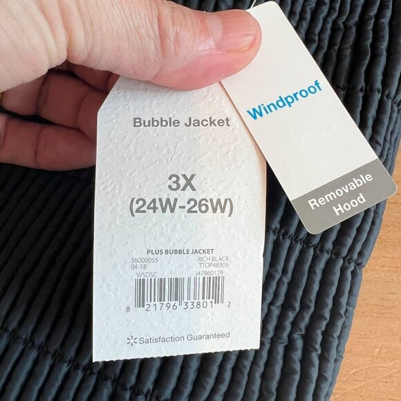 Time and Tru Womens Plus Size 3X Quilted Bubble Jacket Black Windproof - Picture 10 of 12